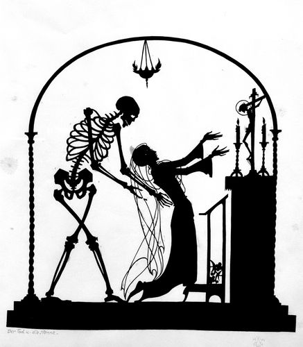 Hanna Weil, Der Tod und die Nonne, 1926, Scherenschnitt auf Papier, 24 x 19 cm, Privatsammlung, © Foto: Mark Sfirri 